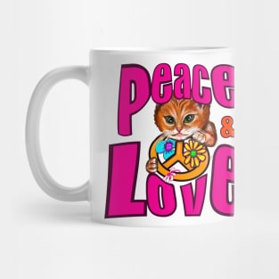 Vintage Retro 60s 70s Pace and Love Flower Power Cat Mug